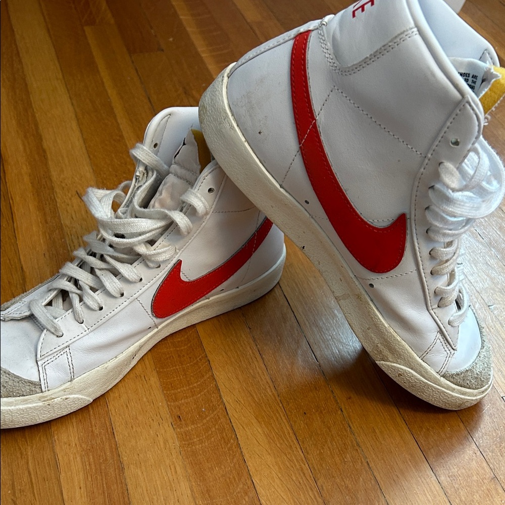 Nike White and Red High-Top Sneakers